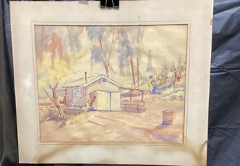 W/C Painting Titled The Dog House  C.1940s, Carl Walline