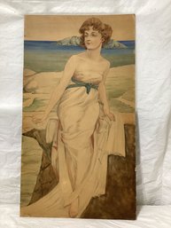 Late 19th C. Illustration Of A Woman On The  Beach