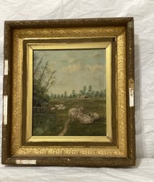 Oil On Board  Landscape With Sheep E. S. Whitman 1883