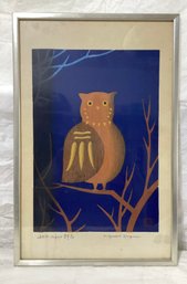 KIYOSHI NAGAI Mod Still Night Signed Japanese Woodblock Art Print Owl Bird Tree