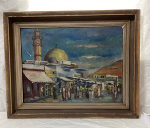 Market Scene Oil On Canvas Signed Illegibly Lower Left