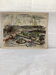 Landscape Watercolor Signed Illegibly New York 1945