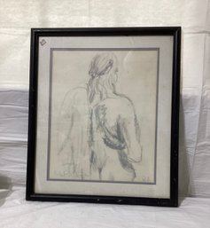 Charcoal Drawing Of Woman Signed Illegibly