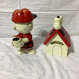 Vintage Hallmark Candle Holder Charlie Brown-Vintage SNOOPY DOGHOUSE PIggy Coin Still Bank