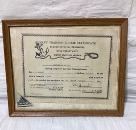 Vintage Navy Training Course Certificate