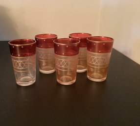 5 Red And Amber Vintage Glasses