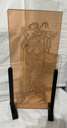 Fantastic Nude Woman Etched In Glass Signed Saxon