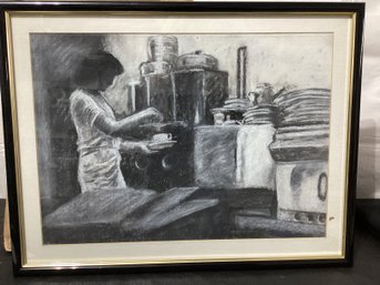 Woman Working In A Diner  Watercolor Signed  Illegibly