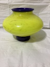 Yellow And Blue Art Glass Vase Signed Mark Sigafoos 2003 Tacoma  Glassblowing Studio