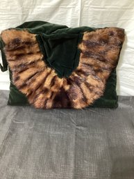 Vintage Black Velvet And Fur Muff