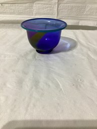 Transjo W.R.C. Hand Blown Swedish Multi Color Art Glass Wavy Rolled Edge Bowl