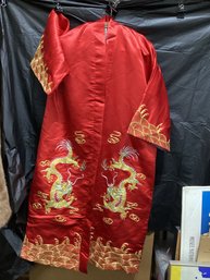 Beautifully Decorated Red And Gold Silk Kimono