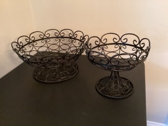 2 Black Metal Fruit Bowls