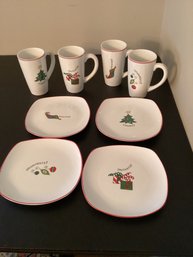 Fitz And Floyd Gourmet Happy Holidays Porcelain Latte Mug & Plate 8 Piece Set