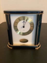 Bulova Brass With Greenish Blue Lacquer Wood Mantel Clock With Pendulum