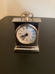 Contemporary Miniature Clock Silver Tone