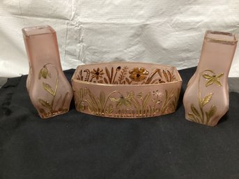 Pink Frosted With Gold Flowers  Vanity Set?