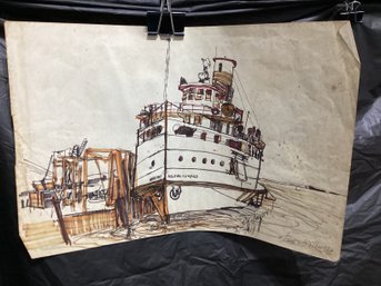 Pen And Ink Boat  Martha Vineyard Signed Henry DeMuth
