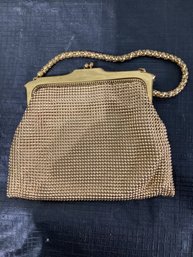 Vintage Whiting And Davis Gold Mesh Evening Purse  With Chain Strap