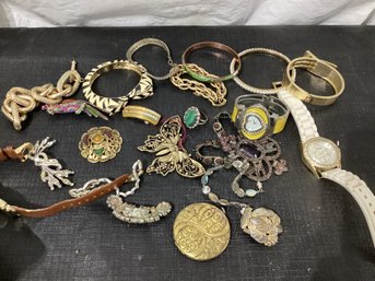 Assorted Costume Jewelry - Watches Brooches Etc