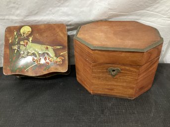 Octagonal Wooden Box  And Metal Box