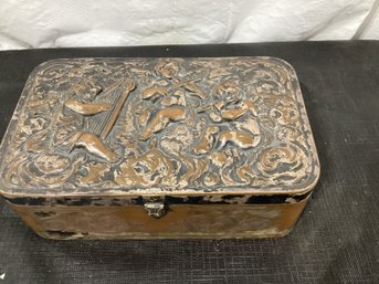 Antique Copper Brass Box French Repousse Cherubs