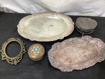 Assorted Metal Plates Trays And Boxes