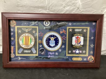 USAF And Vietnam Veterans Patches In Shadow Box