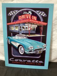 Chevy '58 Corvette Drive In Metal Sign, Blue