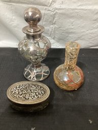 Perfume Bottle, Bud Vase And Trinket Box