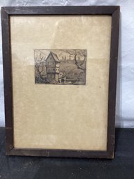 Etching Of House Signed Illegibly