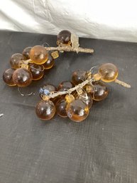 2 Amber Glass Grape Clusters On Wire