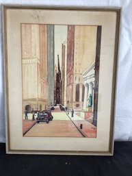 Street Scene  Watercolor Signef Mary Cox 1941
