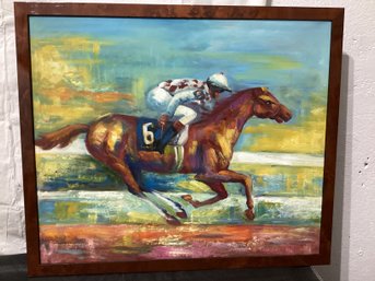 Funny Cide  Winning Kentucky Derby Oil On Canvas Unsigned