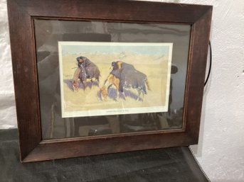 Frederick Remington Print Of Indians Simulating  Buffalo