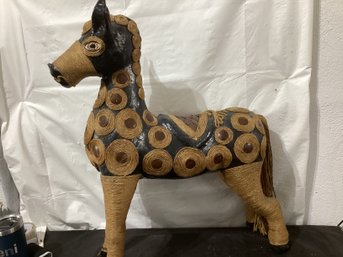Painted Paper Mache Horse With Jute Rope Design