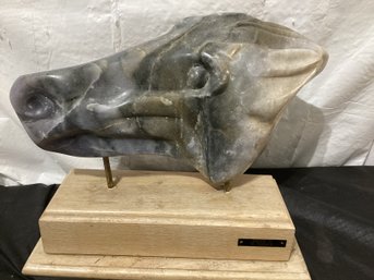 Marble Horse Head Sculpture  Titled Equus II Signed M. Hirsch