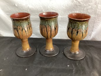 Art Pottery Wine Chalices Signed Illegibly