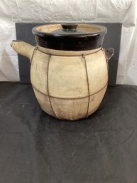 Vintage Large Asian Inspired Wired Clay Pot W/Lid