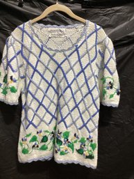 Marisa Christina Knitted By Hand Short Sleeve Sweater