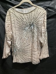 I. Magnin Pink & Silver Sequined Blouse