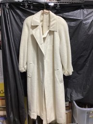 Perry Ellis Off White Wool Long Coat With Belt