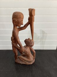 Vintage Wood Carved Statue Warrior Holding Staff