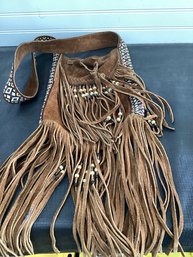 Suede  Shoulder Bag With Fringe And Beads