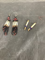 2 Pairs Of Beaded Hanging Earrings