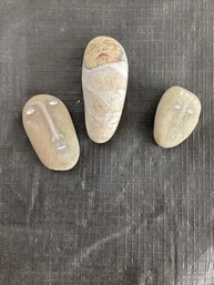 3 Painted Face Stones Signed Illegibly