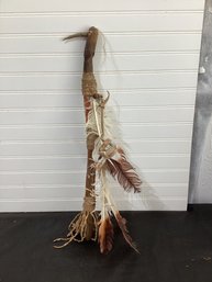 Native American Bird Head And Feathers  Stick