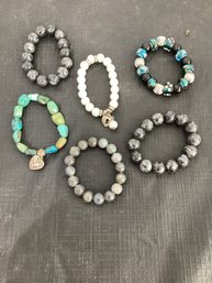 6 Bead Bracelets Assorted Stones Elastic