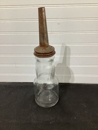 Vintage Glass Oil Bottle/ Pourer  Embossed Marquette Mfg. Co.