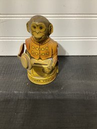 J Chein Vintage Tin Litho Monkey Bank Toy With Tipping Hat